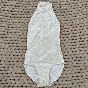 Eleve Dancewear White Crushed Velvet High Neck Leotard